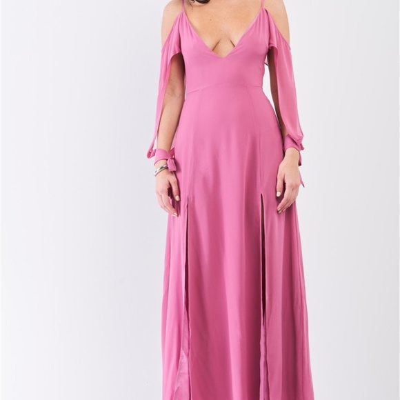 Nasty Gal Dresses & Skirts - Off-Shoulder Double Slit Maxi Dress